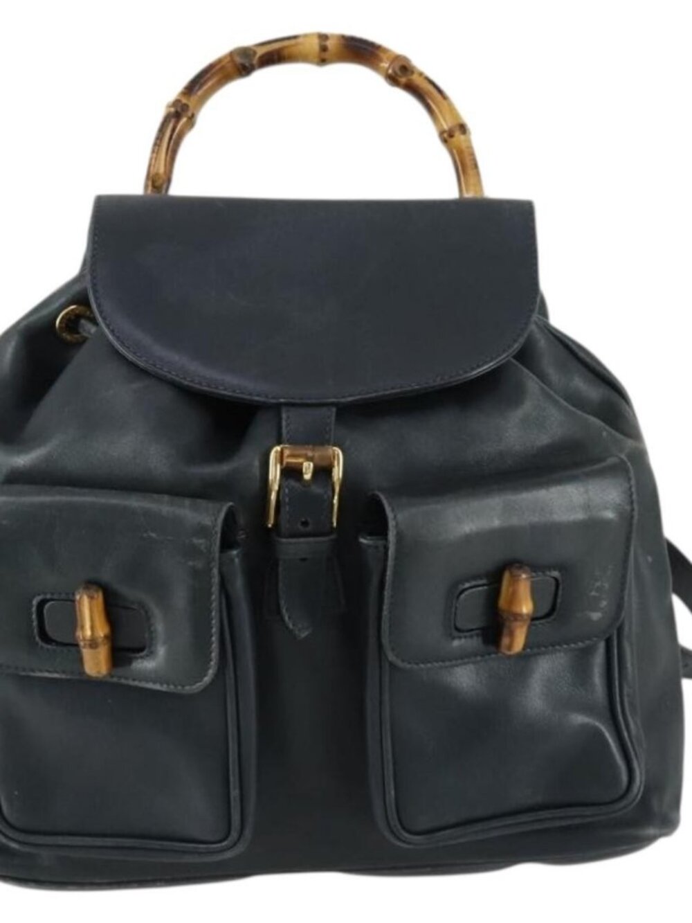 GUCCI Bamboo Backpack Leather Black Gold 003 2058 0016 Auth 156418 - Picture 2 of 16
